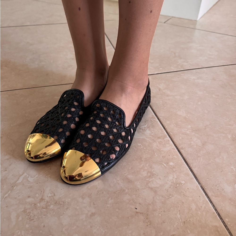 Giuseppe Zanotti Black and Gold Cutout Loafers